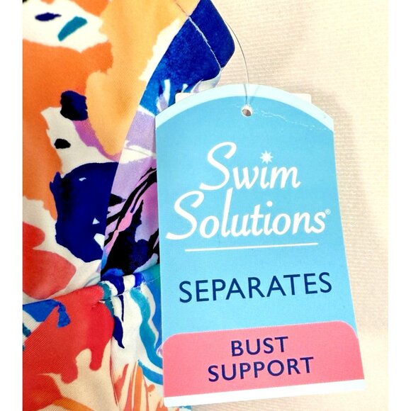 Swim Solutions Triple Tier Colorful Floral Printed Tankini Swim Top, US 8 NWT - Picture 7 of 9